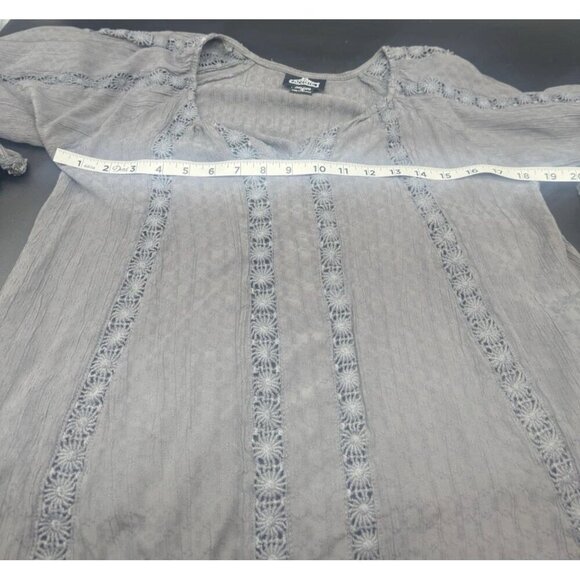 Womens Gray Flutter Sleave Crochet Top Small Peasant Boho Hippie Festival Grunge - Picture 7 of 8